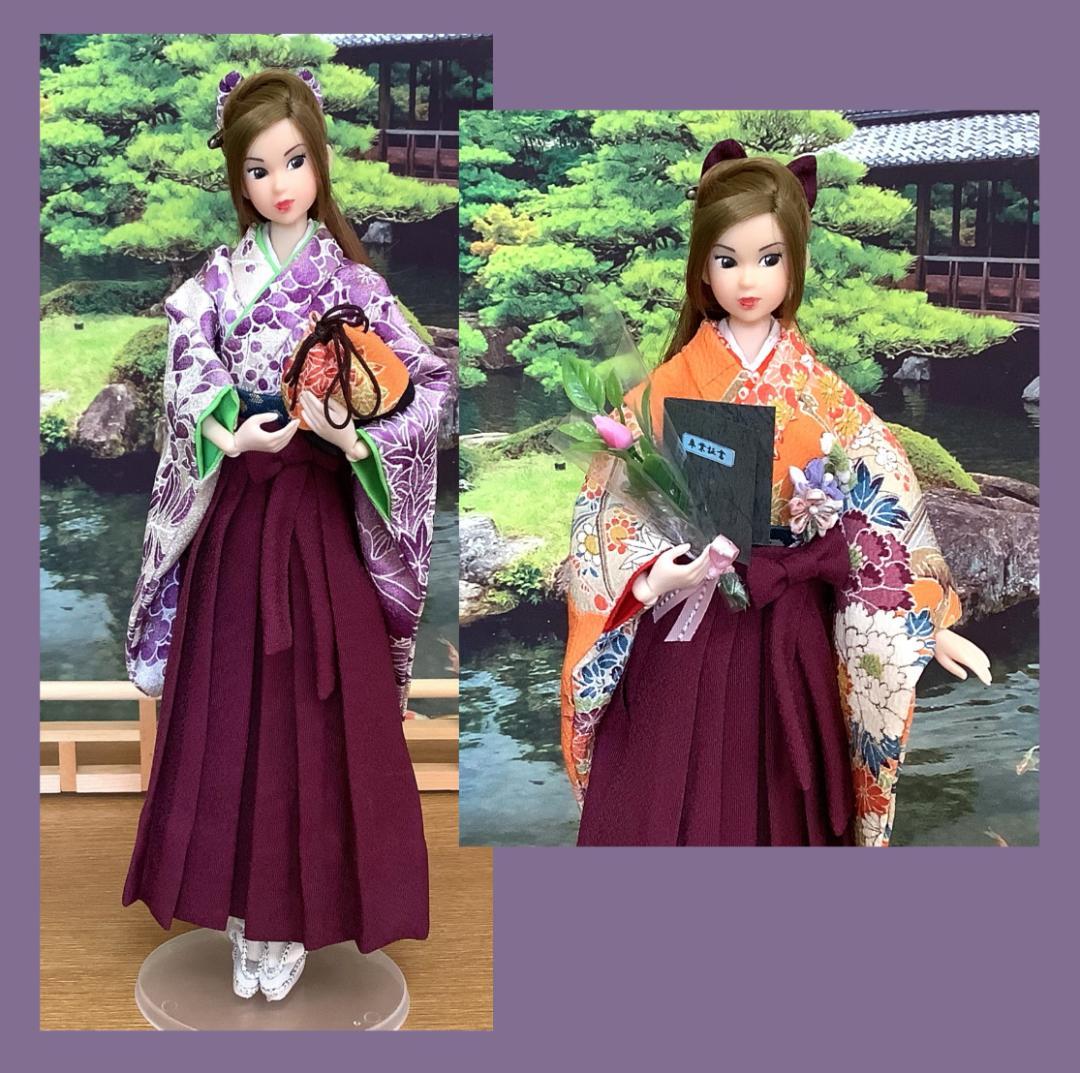 momoko、ジェニー用 和服 【袴姿☆藤色/オレンジ】ハンドメイド