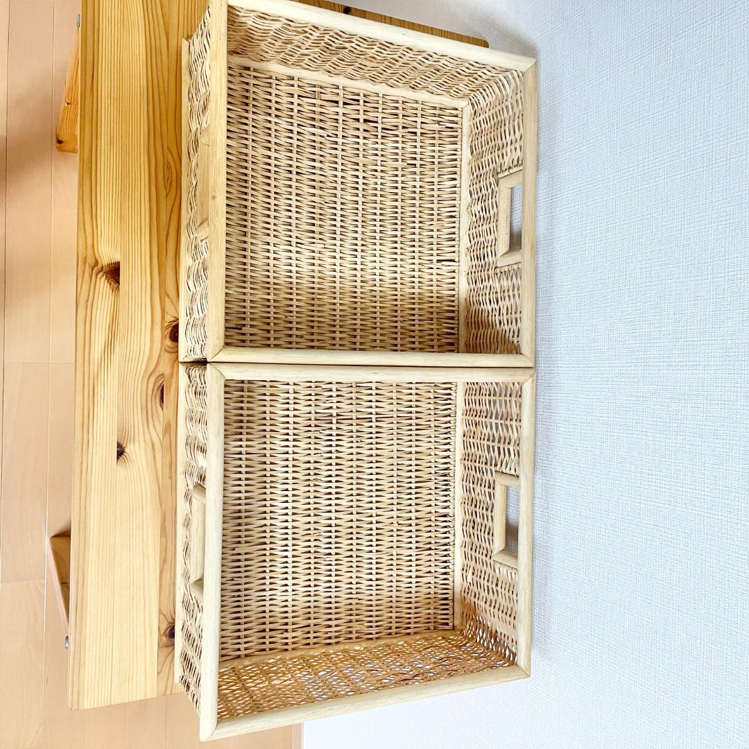 廃盤品】無印良品 重なるブリ材角形バスケット カゴ2個セット ラタン