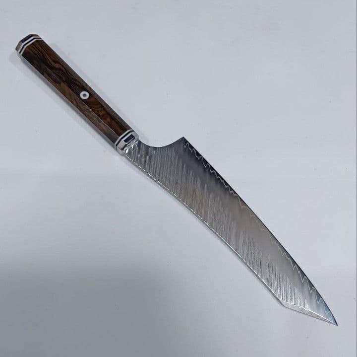鬼反り切付型 V金10号 9層ダマスカス 牛刀 万能 包丁 24cm 黒檀八角柄 魚捌き 鬼反り 剣型 切付型 牛刀 V金10号 67層ダマスカス 包丁 八角柄