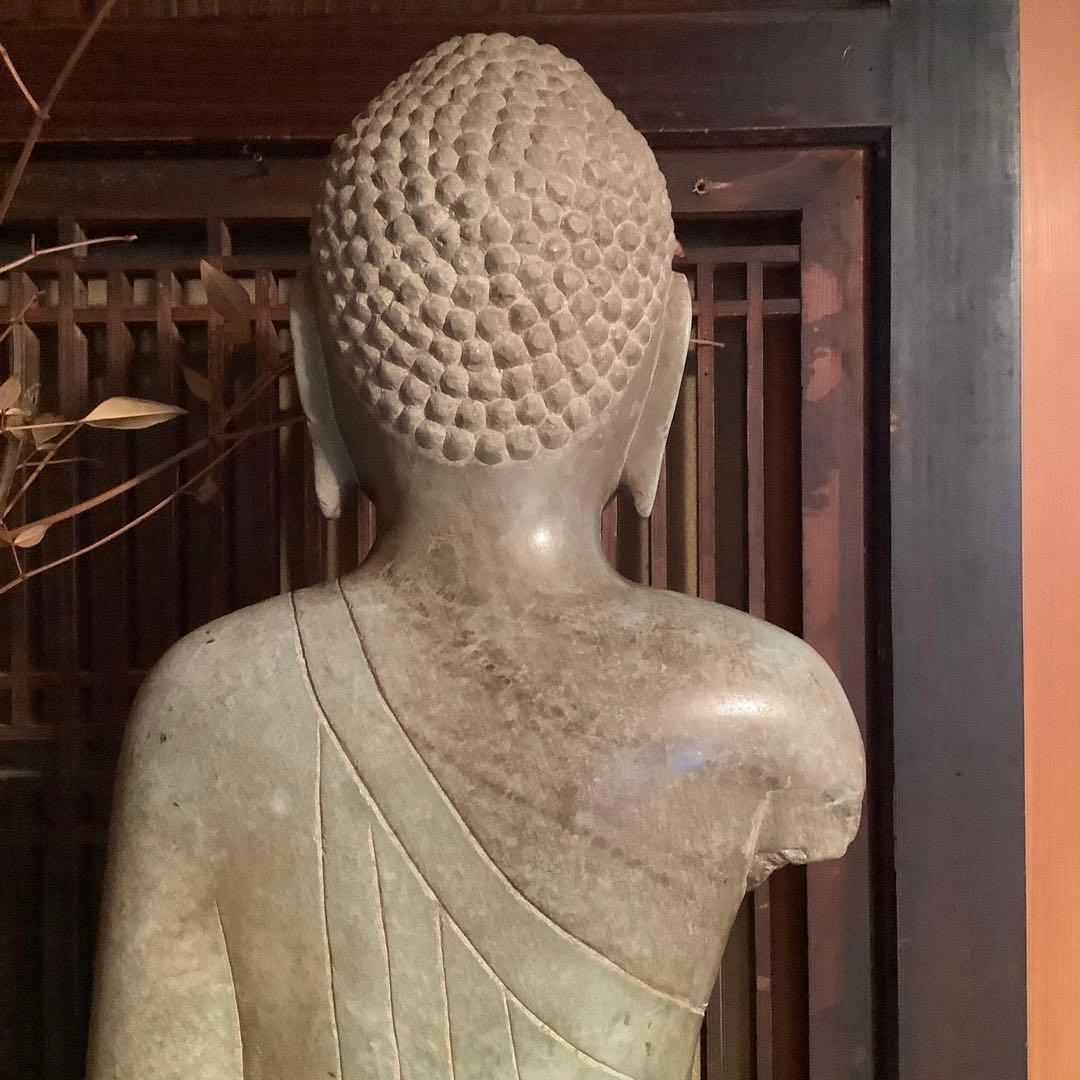 北魏・石仏「阿弥陀如来立像」南北朝時代・北斎・中国古代緑玉・隋極上