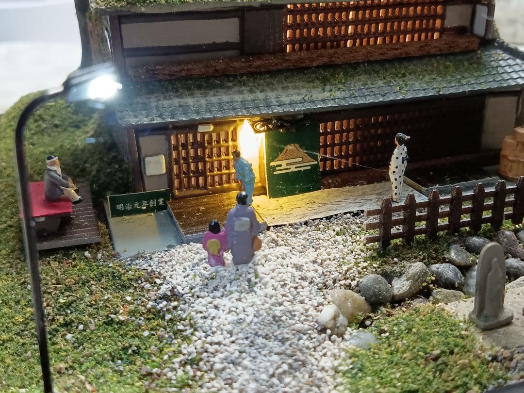 Nゲージ】桜咲く、古民家の旅館（給電パック付）☆（夜景ジオラマ