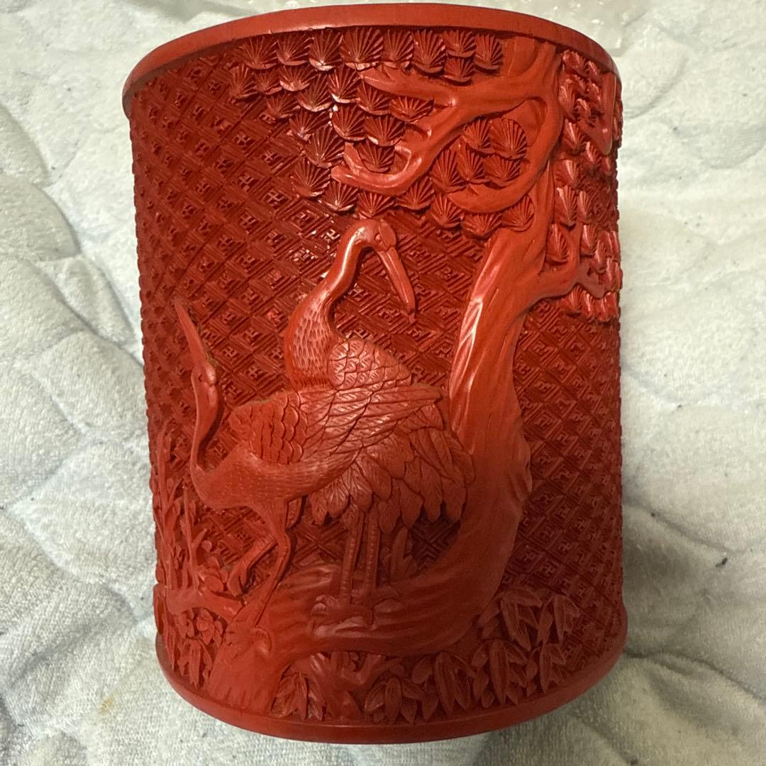 中国美術堆朱彫刻鶴図木製筆立本物保証古唐物／彫漆／堆朱／花紋／煎茶道具／書道具 Yahoo!オークション -「中国 堆朱」の落札相場・落札価格