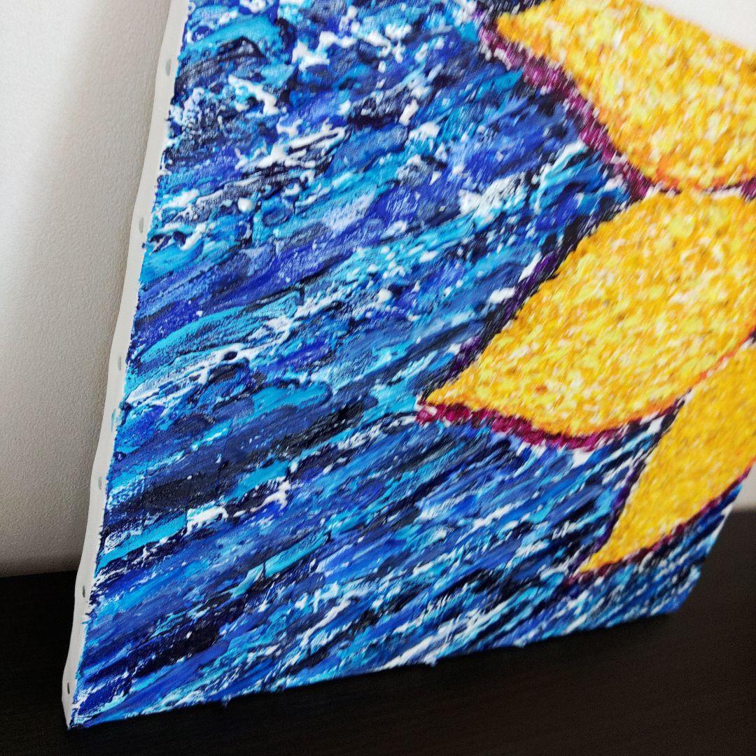 アクリル画 花 ヒマワリ 夏 青 黄色 テクスチャーアート 原画 一点もの