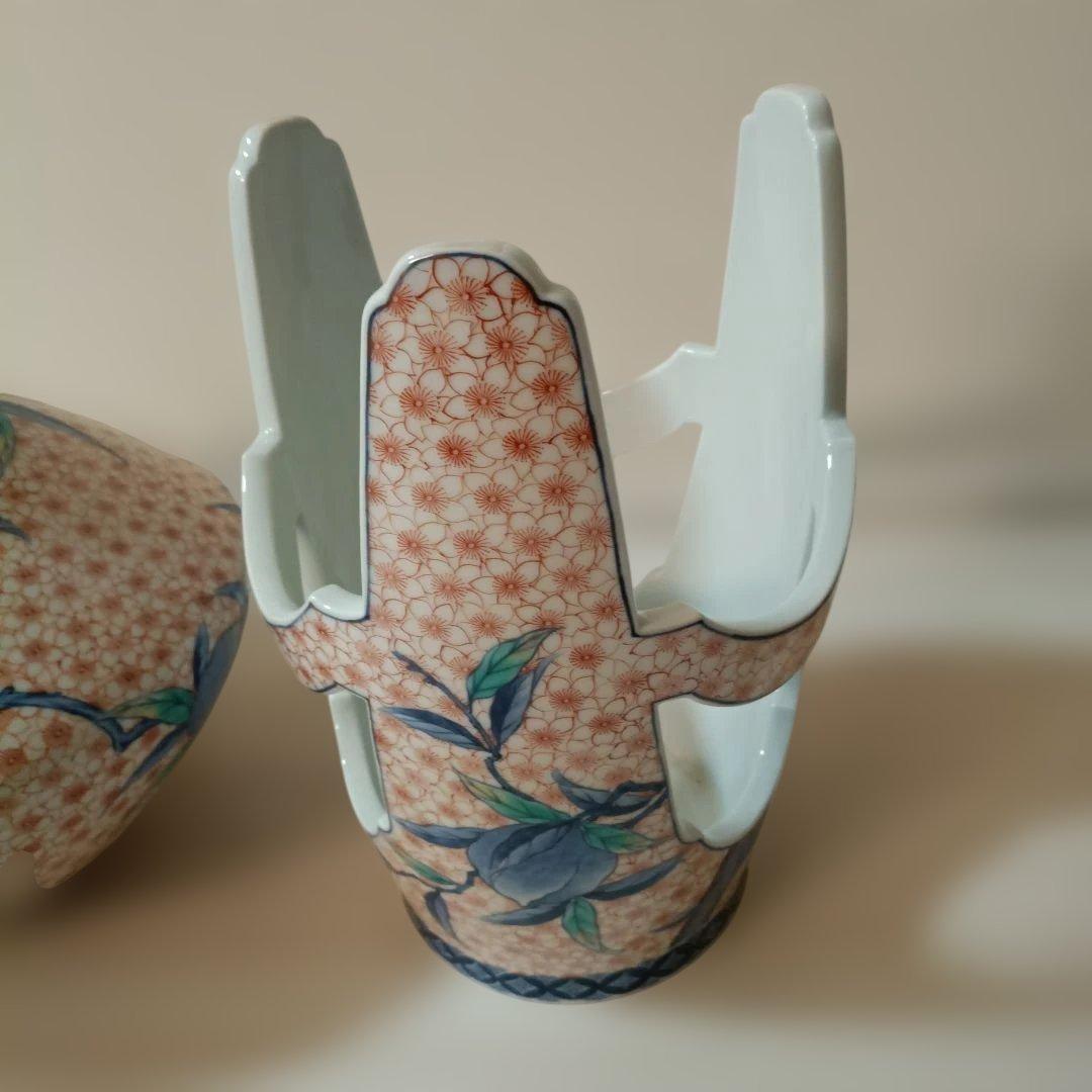花柄陶器花瓶 ✿市川光春 鍋島御庭焼 桃文台付花瓶 - メルカリ