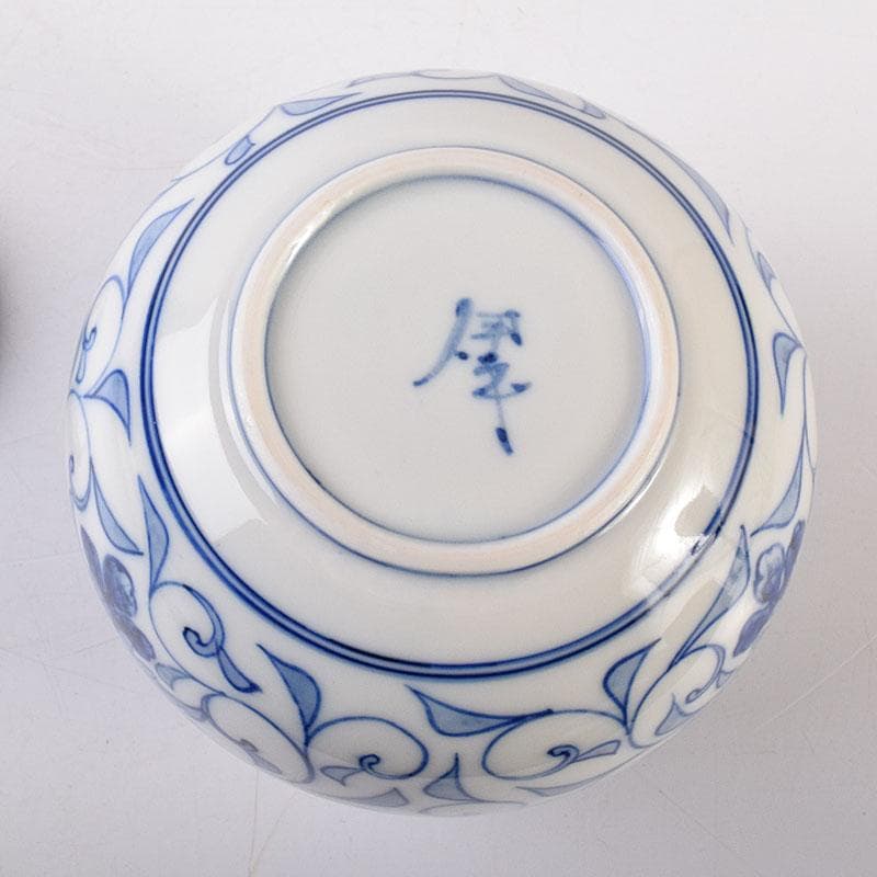 茶道具 古陶園 竹鳳窯 伊藤伊平作 染付菊唐草文 茶壺 共布共箱 V 8013
