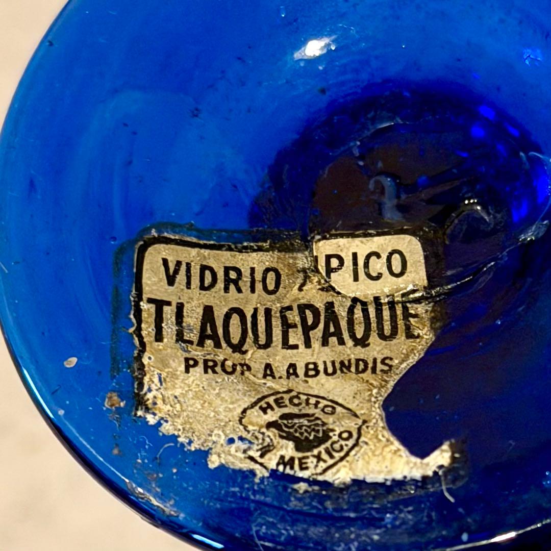 TLAQUEPAQUE メキシコ製,青いグラス5個,手吹き,ヴィンテージ ,美品
