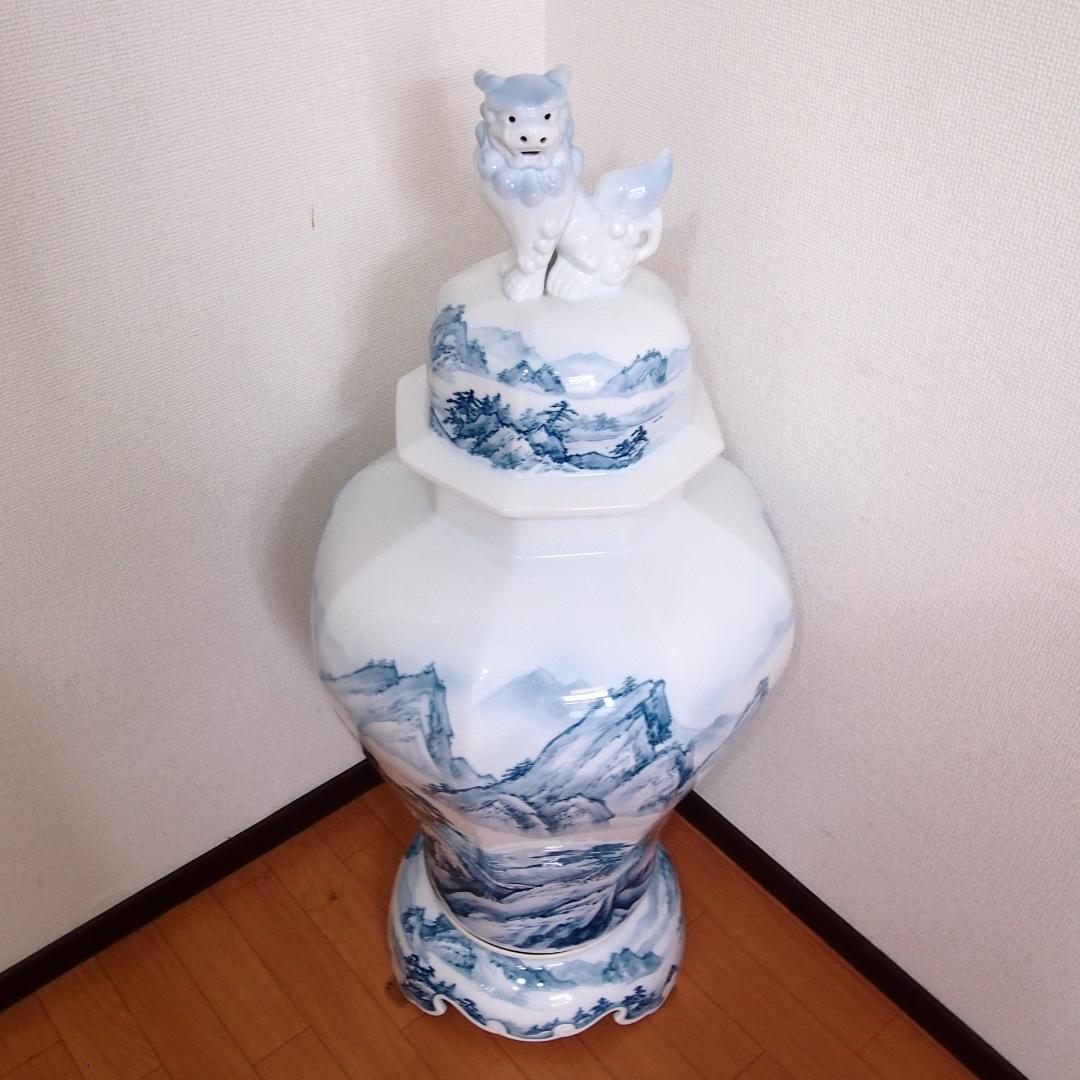 美品】有田焼 沈香壺 勝雲作/藤井勝雲 絵付師:金武自然 山水染付 壷/つぼ