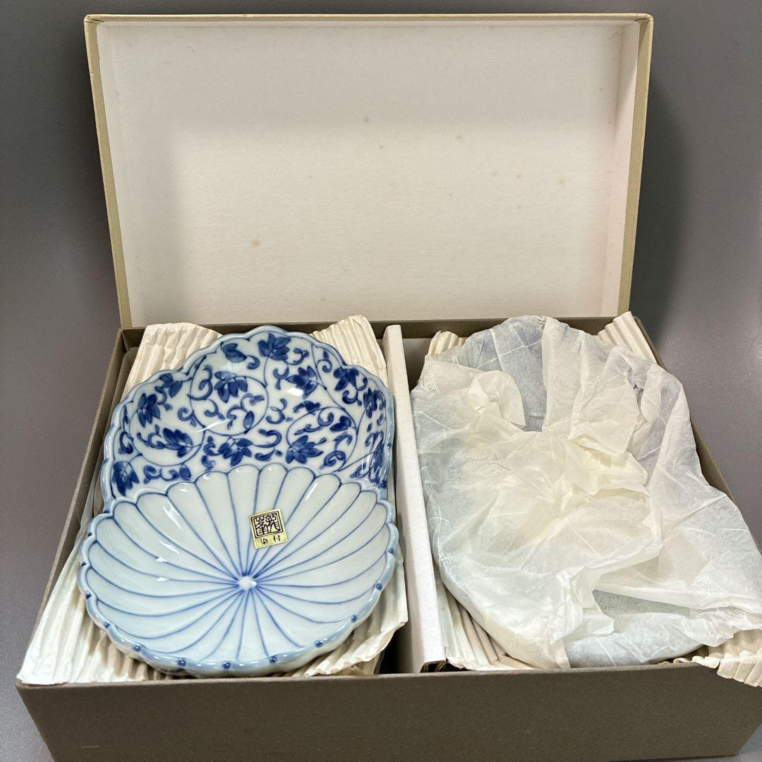 未使用品】美濃焼 花風流 三洋陶器 和食器 染付菊型 取鉢揃 5枚 箱付き