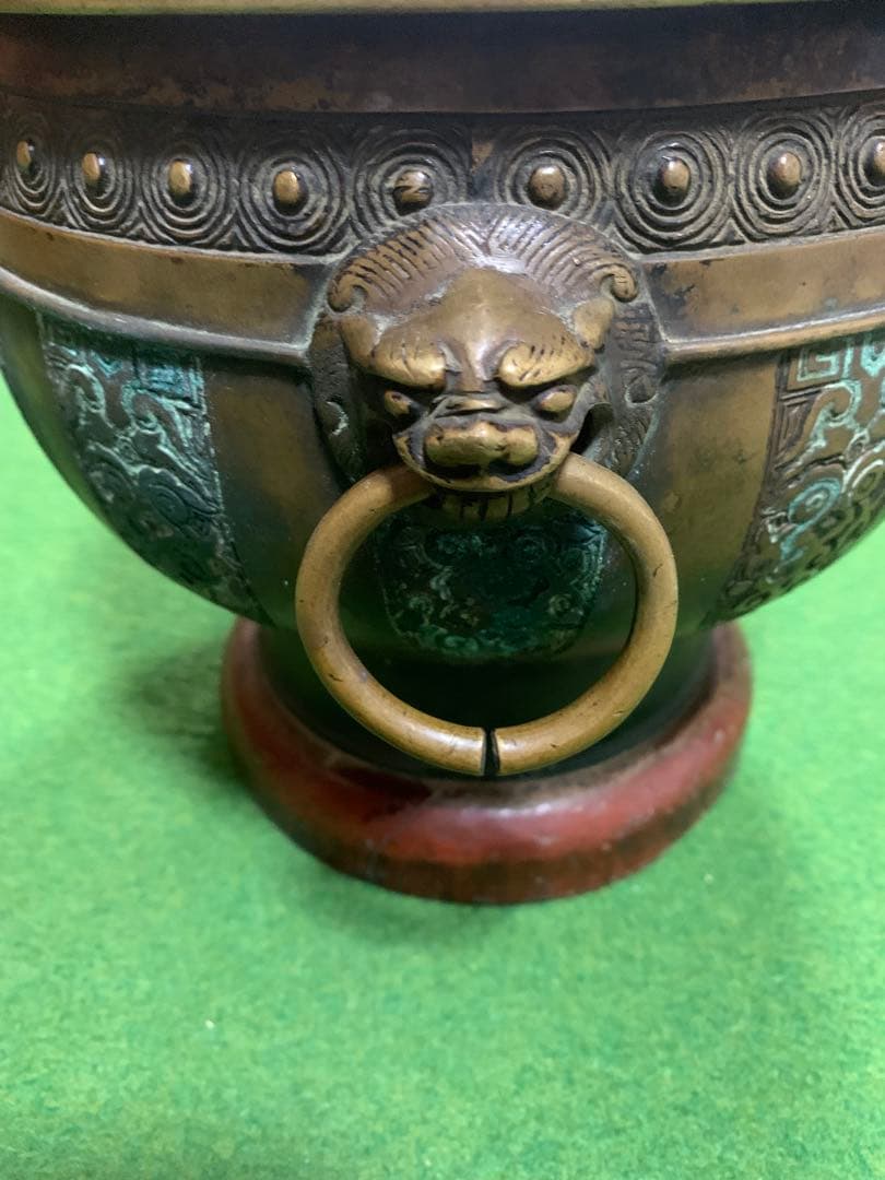 唐金 火鉢 手焙 獅子頭両耳 遊環 灰炉 - メルカリ