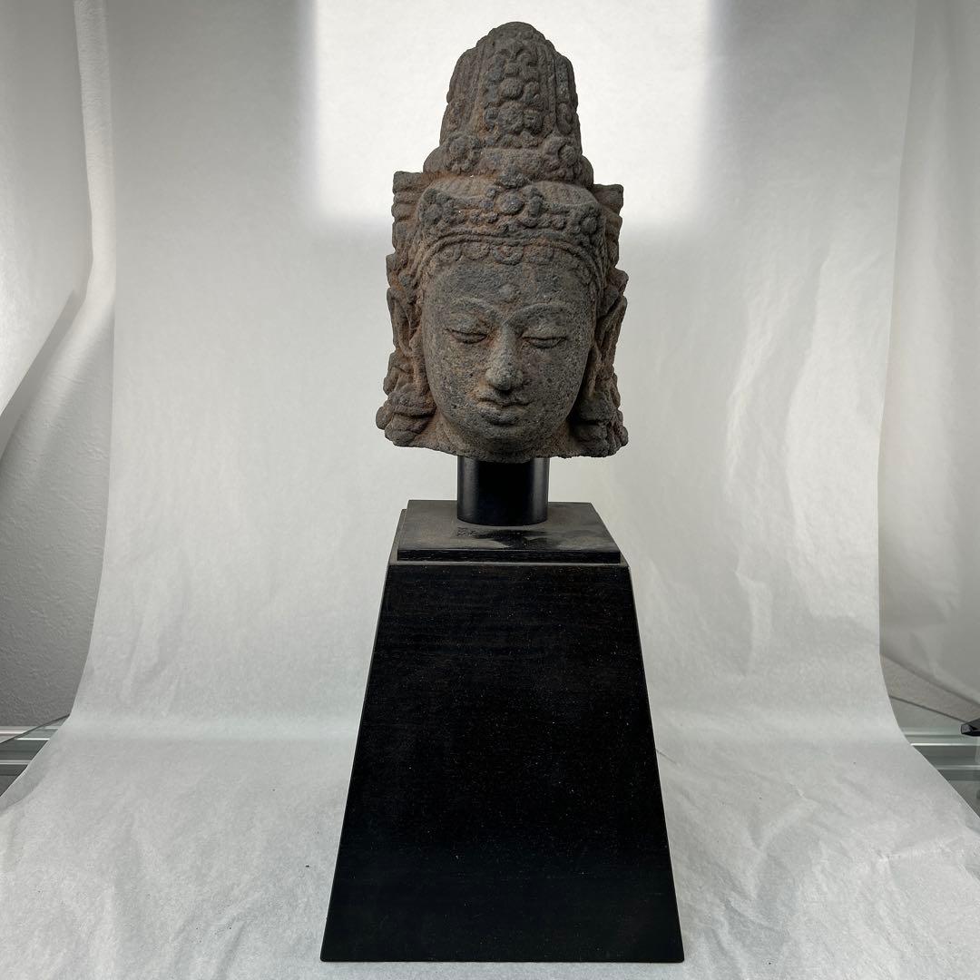 石造 菩薩 仏像 高さ46cm 幅13cm 台座付 彫刻 アンティーク 美術品 senjyu19-1-main.jpg