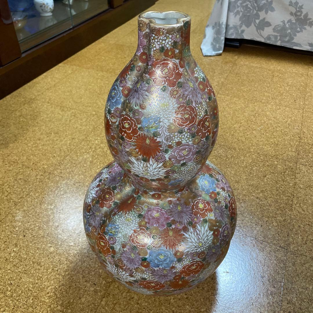 花柄陶器花瓶 二重ひょうたん型 a3dcfe4e1c26d467f4f675052c9f49