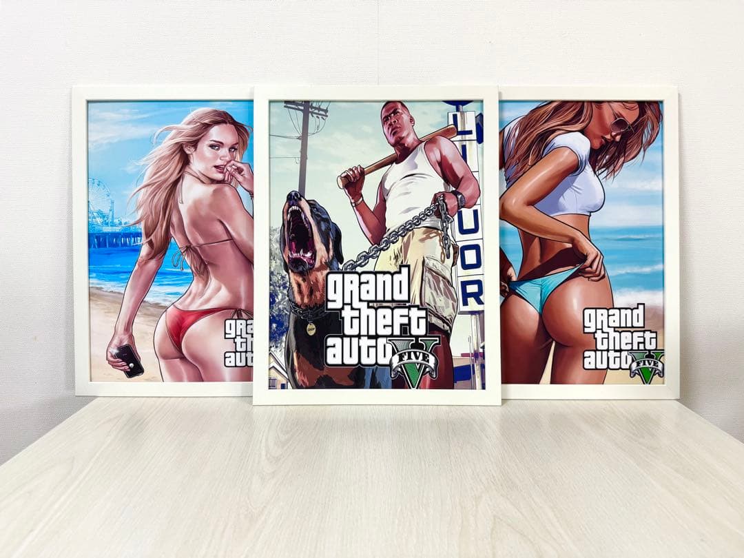 No.275フレーム付きキャンバスアート　アートポスター　GTA5 グラセフ Amazon｜Bxygml グランドセフトオートVゲームポスターアートプリント
