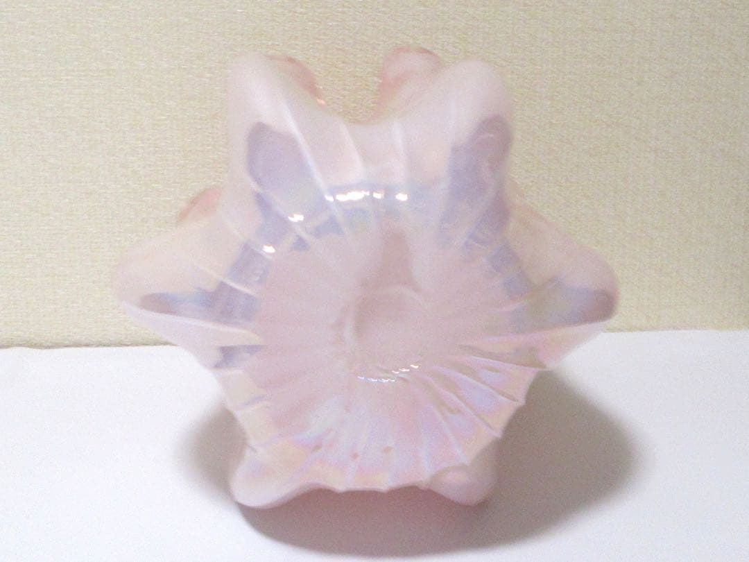 【美品】　花瓶　ガラス　オーロラ　ピンク　約27cm×17.5cm　約2494g