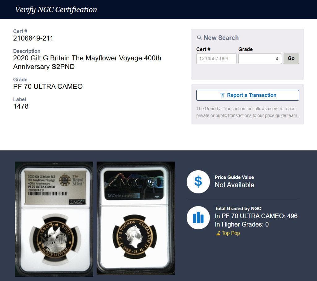 2020年イギリス メイフラワー号 400周年 ￡2 銀貨 NGC PF70UC - メルカリ