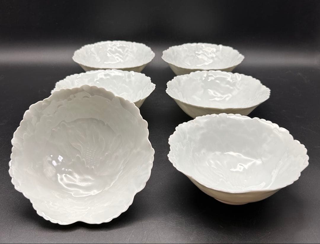 【希少品】樋口一星　白磁　牡丹　中鉢 6客 青白磁片口深鉢／汁碗／平鉢 – 夏椿／商品帖