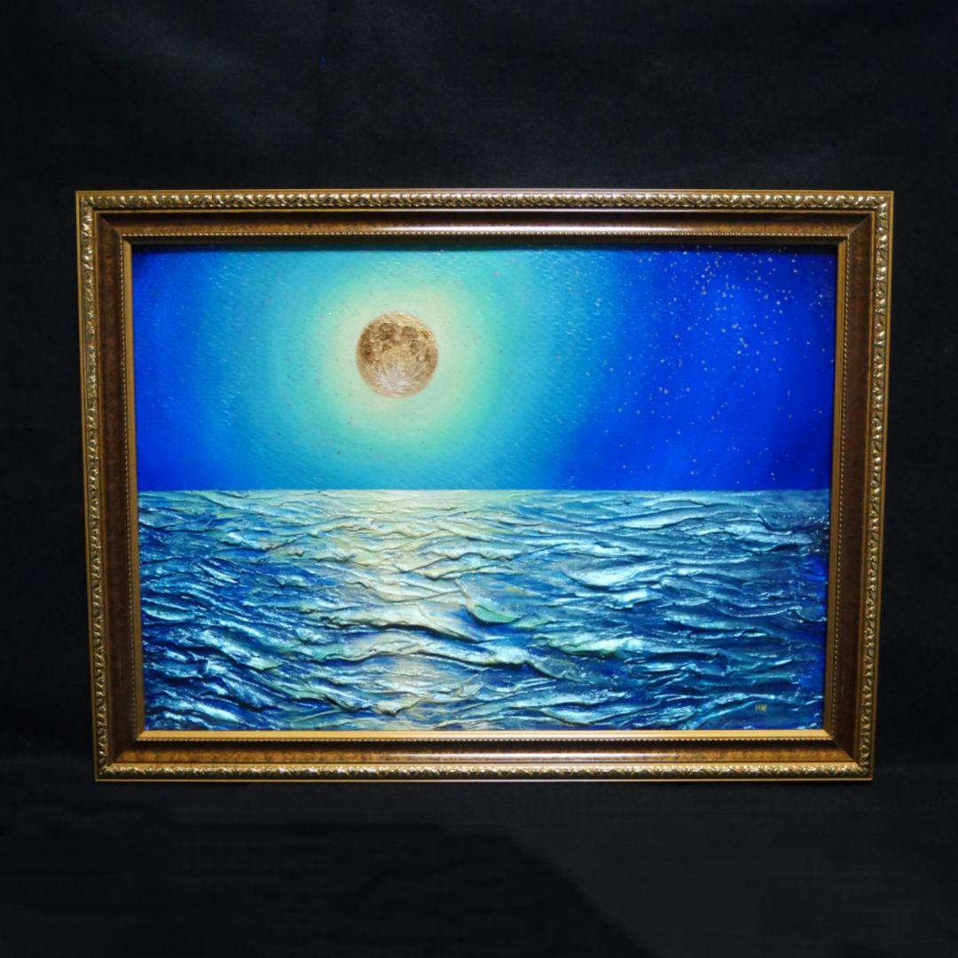 油絵 油彩 油彩画 絵 絵画【月の海】 油絵 油彩 油彩画 絵 絵画【海雪の月】 | HIROSHI1990