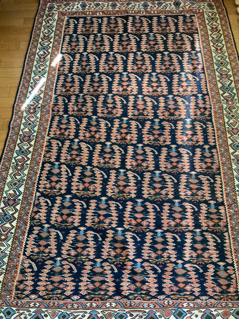 【在庫一掃セール】セネ キリム ウール 206cm×137cm キリム玄関マット 黄色 108×82cm イラン・セネ（サナンダジ）産