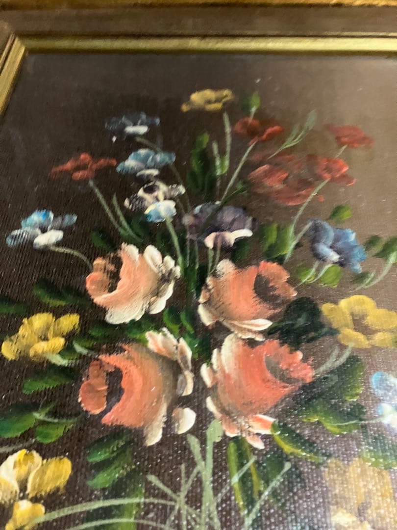 絵画美術 PITT.ROMAN 油彩画 イタリア 美しい花々 額装品 サイン