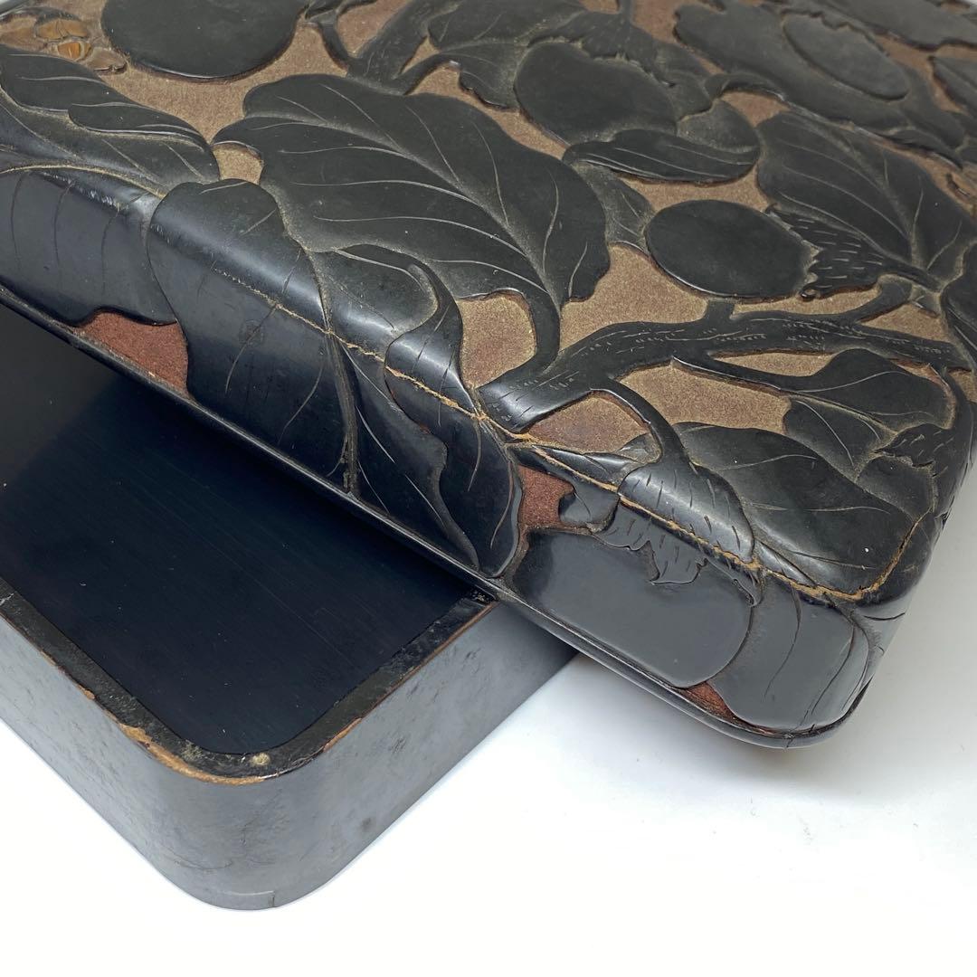 時代 本堆黒 硯箱 22.5×18.5×4.5cm 東キ7-1129☆2Fトコチ