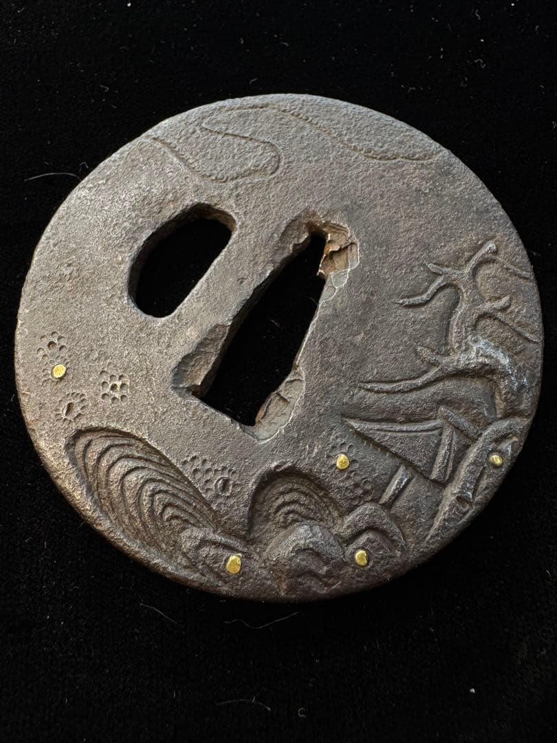 無銘鉄地鐔 風景図 鍔 拵 日本刀 刀装具 骨董 古美術 江戸時代 販売品 刀装具 鐔 古金工特別編集