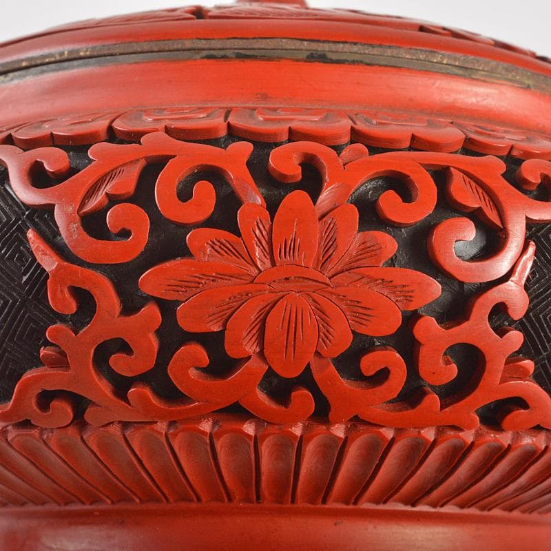 中国 剔紅 堆朱 堆黒 内七宝 花文 蓋物 M R6751 - メルカリ