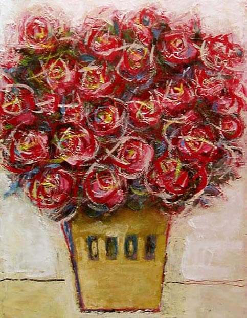 油絵 菅家令子 絵 絵画 インテリア uF6-110902　花 ばら 油絵 菅家令子 絵 絵画 インテリア 額付(黒) uF6-110302 花 油絵 菅家