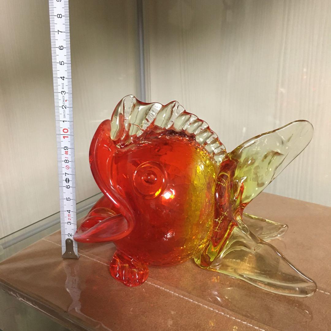 沖縄 琉球ガラス 赤金魚 置物 オブジェ 灰皿 灰器 小物入れ インテリア