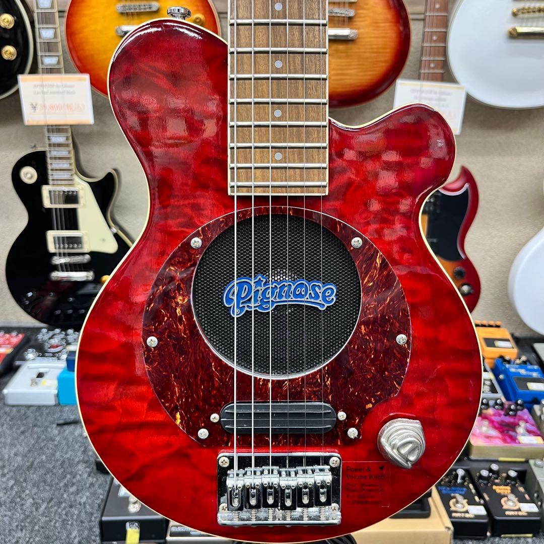 【10854】 Pignose ピグノーズ キルトトップ レッド ミニギター Pignose ピグノーズ PGG-200FM SR フレイムトップ アンプ内蔵ミニ