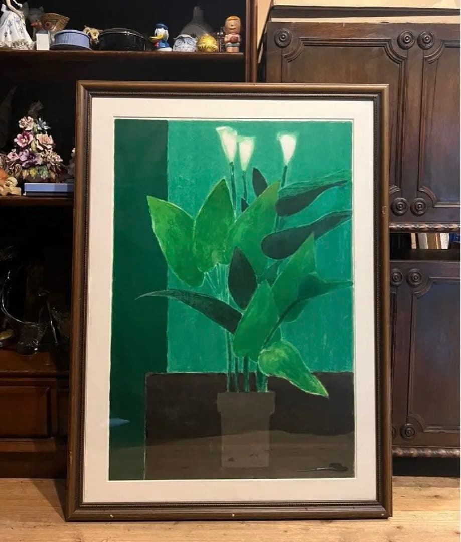 ベルナール カトラン リトグラフ ポスター 欄 絵画 額縁 アート インテリア ベルナール・カトラン ピンクの背景の百日草 花 絵画 ジニア 静物画