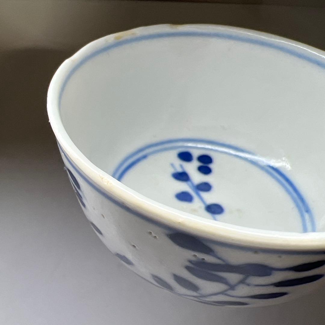 中国清時代 新渡染付煎茶碗5客 木箱付 口径約6.5㎝ 東Y7-1105☆2F