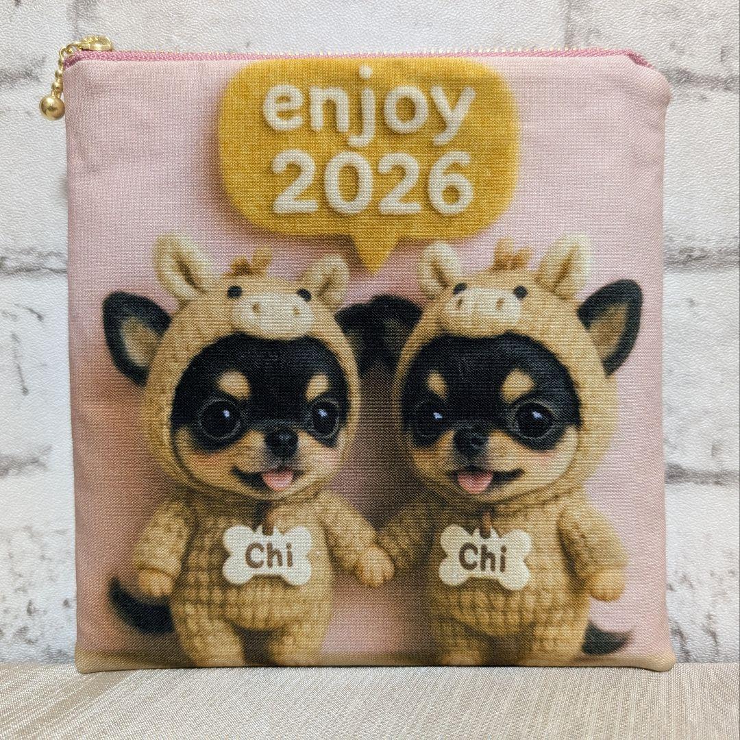 【マチャ抹茶様ご確認用】❤フラットポーチ❤小物ポーチ❤チワワ 濱文様 豆ポーチ フレンチブル ハート / 犬 小物入れ 化粧ポーチ 日本