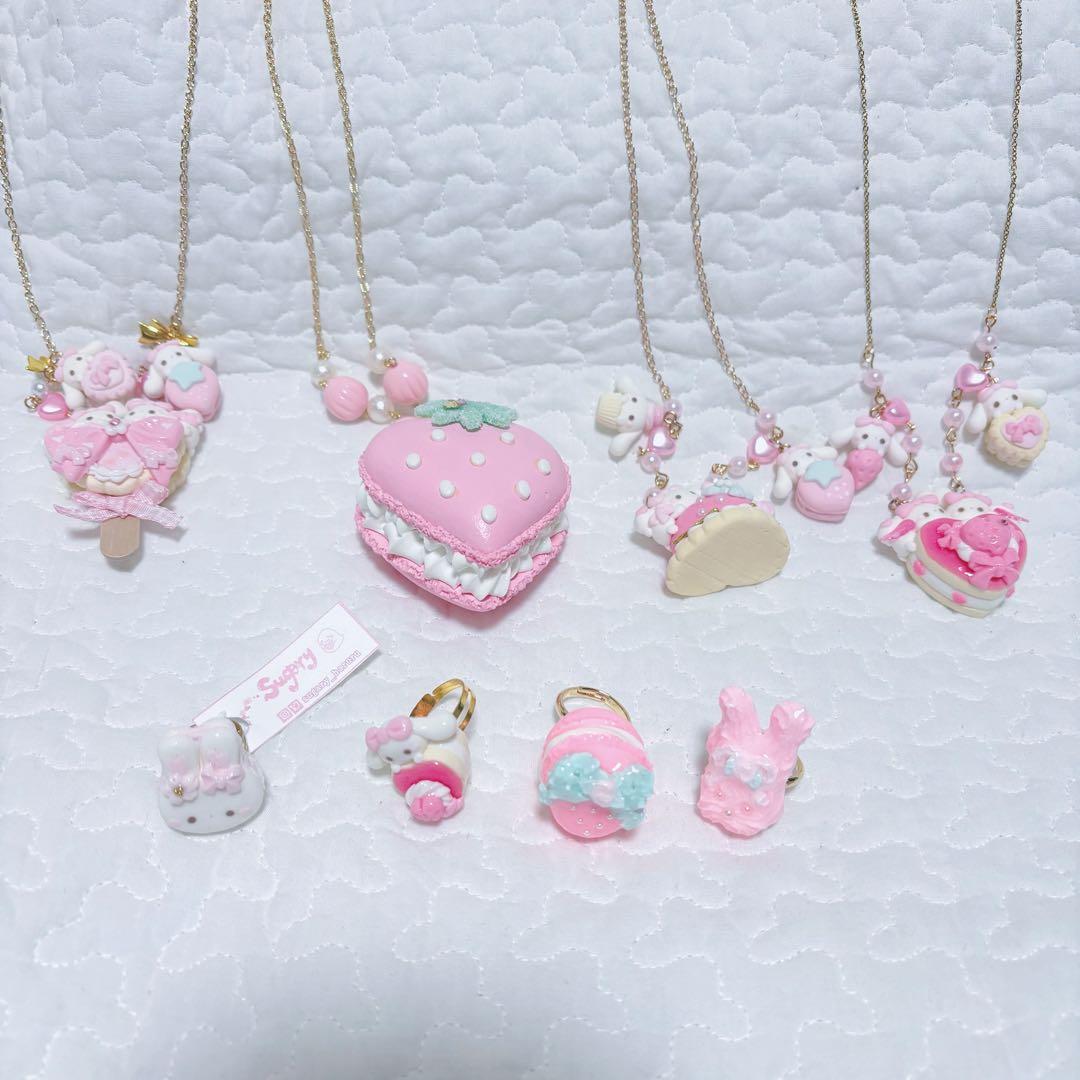 【8点セット売り】ピンク ハンドメイド アクセサリー ロリィタ 量産型 ガーリー ショッキングロリィタ (ピンク)ワンピース&ドロワーズ&ボンネット