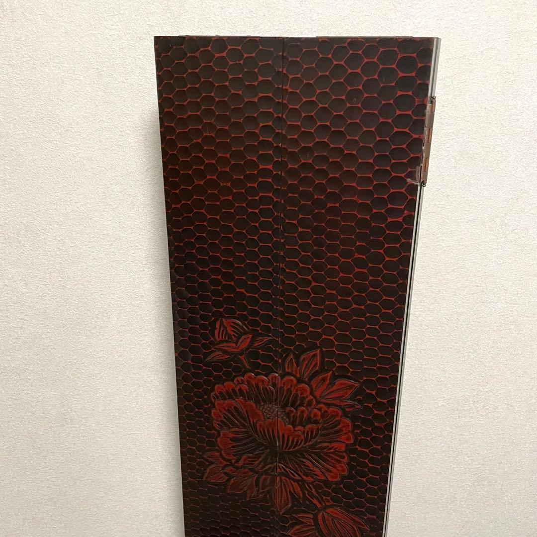 鎌倉彫 姿見 三面鏡 鏡台 彫刻 牡丹花 レトロ 最高級銅引鏡 ミエミラー