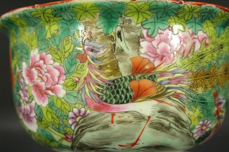 中国美術 粉彩 花鳥紋 珊瑚釉 遊高台 洗 φ14cm 光緒年製(LC255) - メルカリ