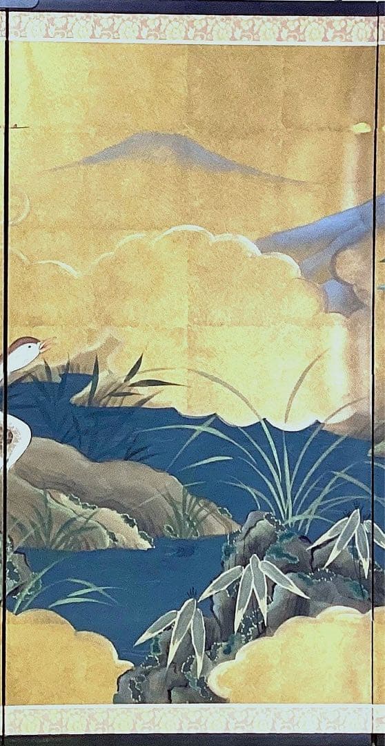 四つ折り屏風 日本画 金箔彩色 『鴨に梅・芙蓉』 - メルカリ