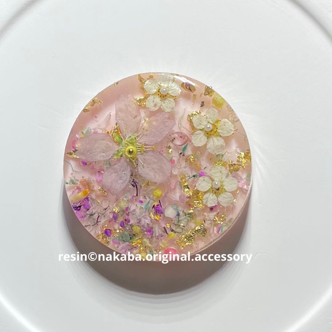 桜-10 ハンドメイド レジン ヘアゴム ブローチ ポニーフック