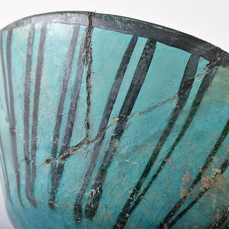 ペルシャ陶器 二シャプール出土 十世紀 青釉黒彩鉢 時代箱付 V R8419