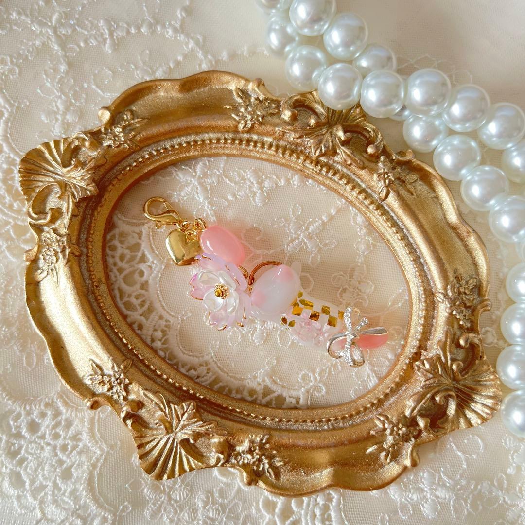 ฅ❤️ レジン 猫 花 桜 チャーム ハート ポニーフック 根付け キーホルダー