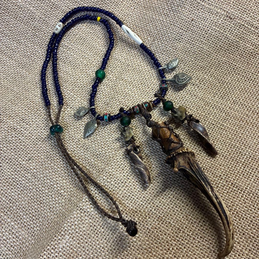 ナガ族　ネックレス　鹿の角　蛇骨　マクラメ　ビンテージ Vintage NAGA beads × shell Necklace ( ヴィンテージ ナガ族 ビーズ