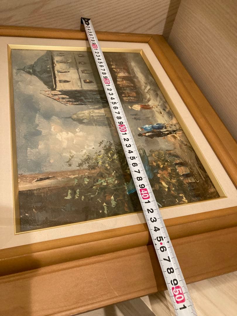 油彩画 街の風景 木製フレーム付きパリー モンマルトルの丘 カーン