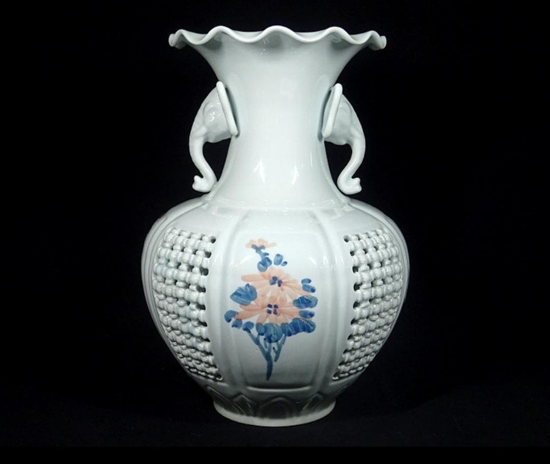 韓国美術 趙京 大花瓶 白磁 花色絵 高さ約42cm u03156 ri1002-1s.jpg