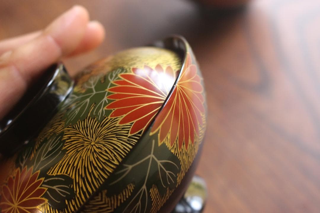 専用！上質黒漆に極上菊詰沈金蒔絵のお椀3点（検輪島塗