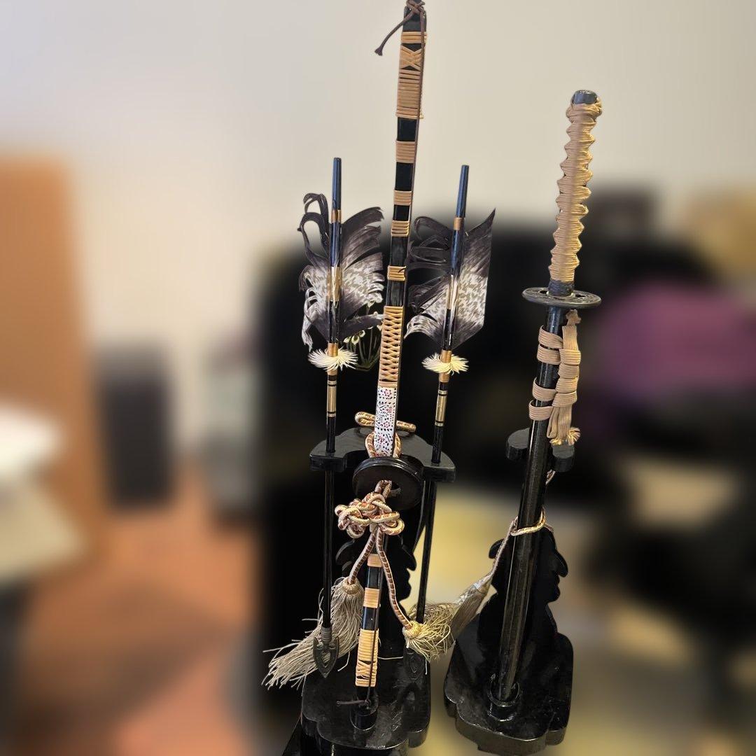 木製　御弓太刀飾　スタンド付き　藤栄作 木製 御弓太刀飾 スタンド付き 藤栄作 単品 木製弓太刀-KEI