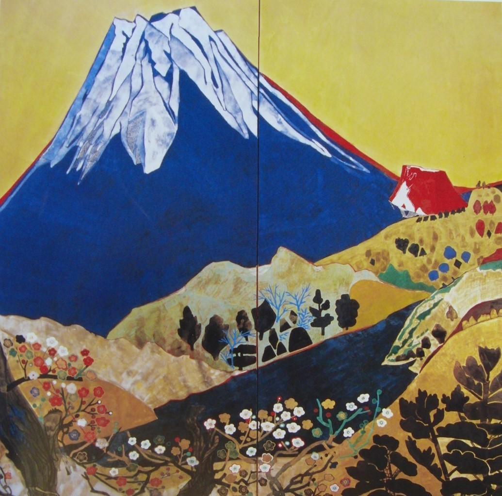 片岡 球子、【春の富士（梅）】、大判、超希少画集・額装画、状態良好 百寿のめでたき富士」 | ｜正光画廊