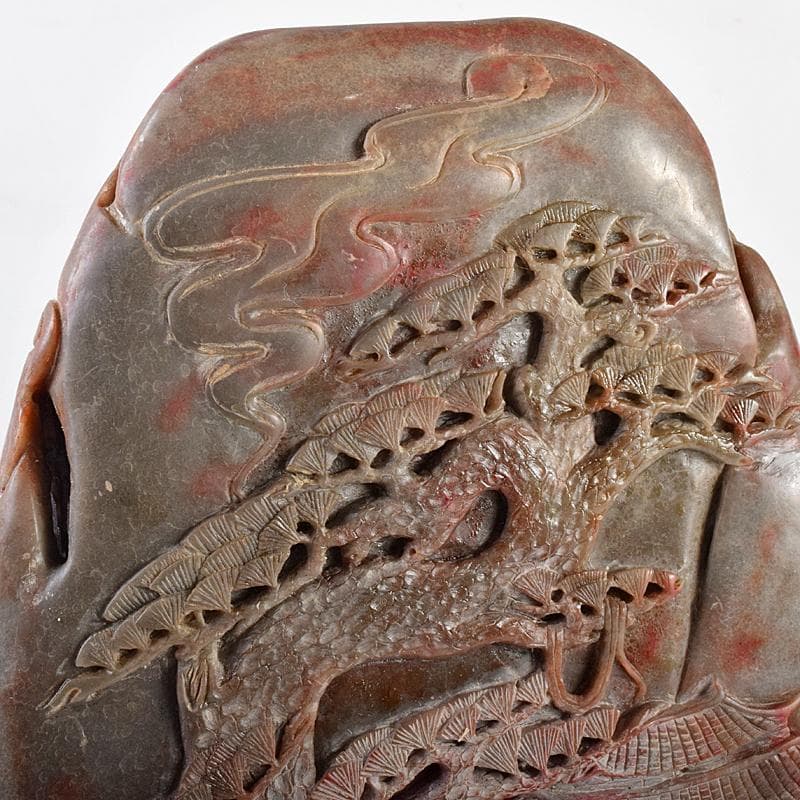 中国 玉石彫刻 鶏血石 山水人物刻 床飾 置物 唐木台付 F R7719B - メルカリ