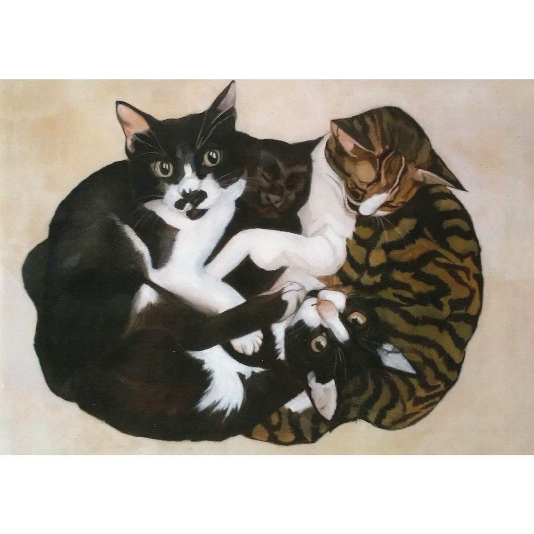 原画「寝床の二匹」《＋猫イラスト３枚無料プレゼント》