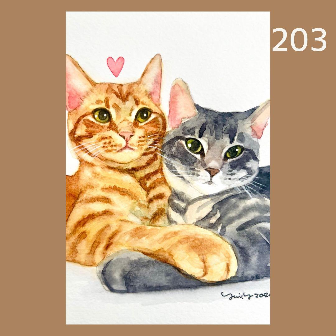 猫の絵203 水彩画 原画 - メルカリ