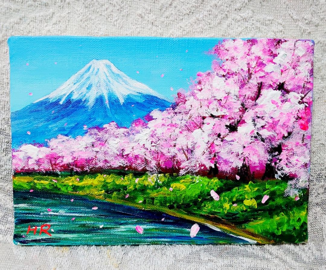 油絵 絵画【桜の富士山】 楽天市場】【油絵 直筆仕上げ】富士山-桜- F6サイズ 額入り 【/額入り