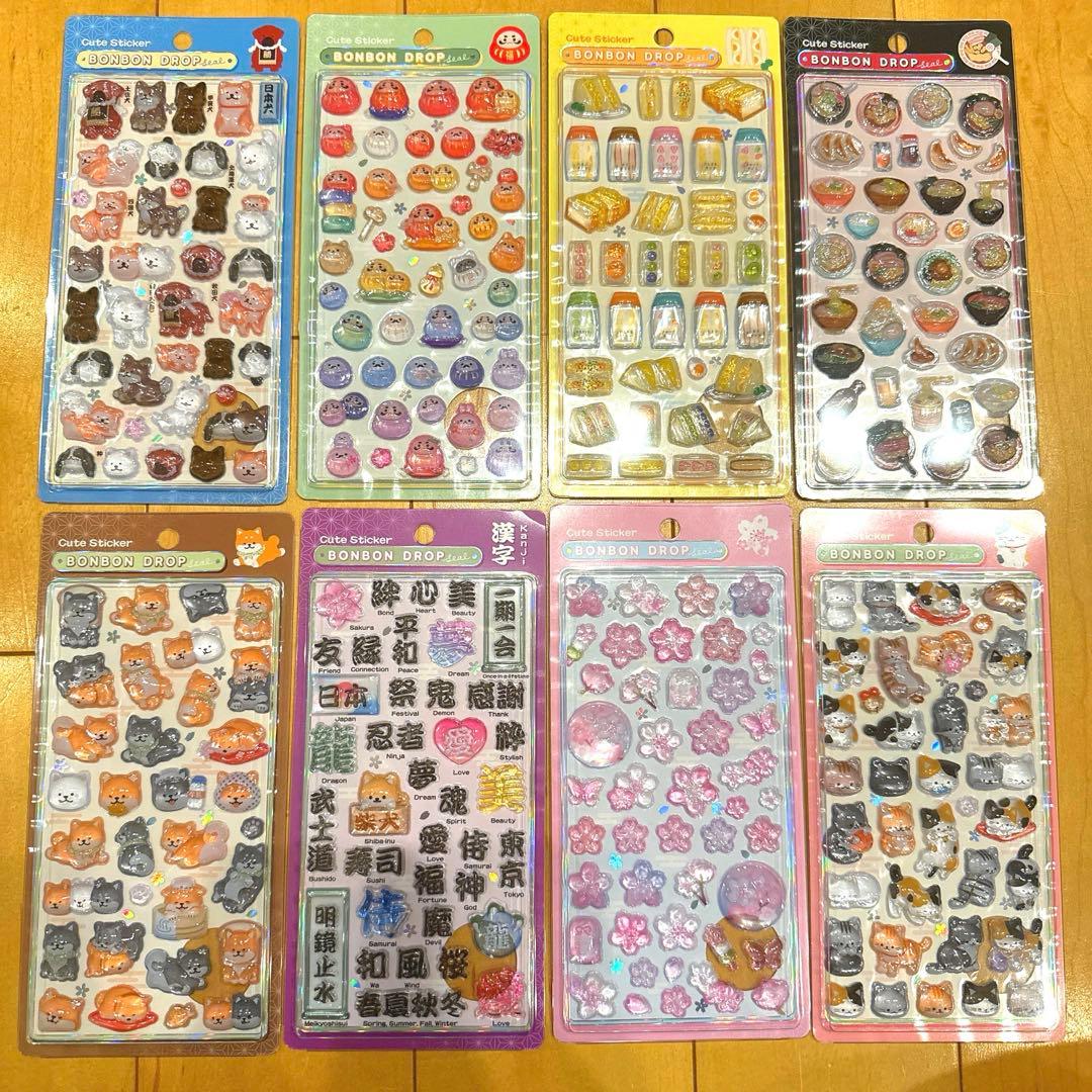 q*q様 ボンボンドロップシール　新作　和柄　第二弾　8枚コンプリートセット　正 Q-LiA（クーリア） 正規品 ボンボンドロップシール 和柄 シール 日本食