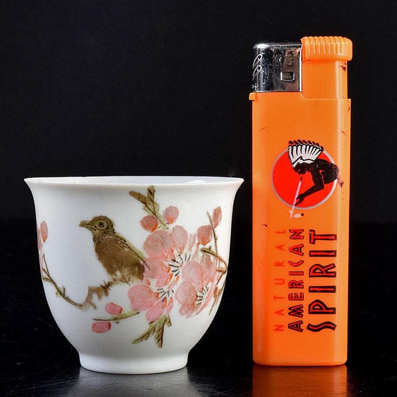 中国 乾隆年製款 薄胎 粉彩 鳥桜文 煎茶碗 八客 V R7584 - メルカリ